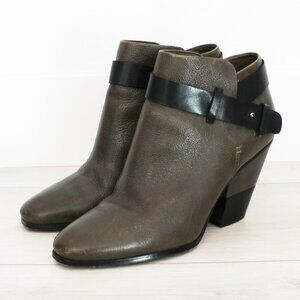 Dolce Vita 'Haelyn' Olive Brown Leather Womens Block Boots Booties w/ Strap, 7